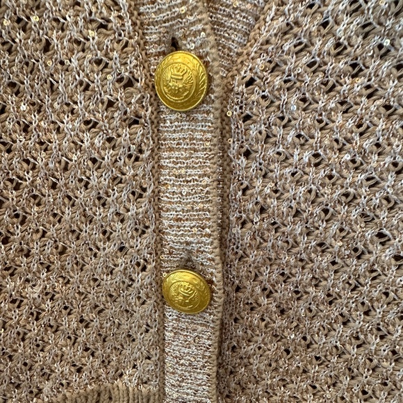 L'Agence Blanca Sequin Cardigan Beige/Gold Crochet Knit Size Extra Small - Picture 3 of 7